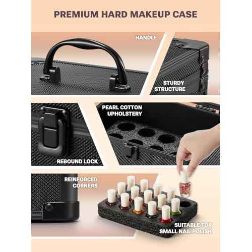 Qislee Makeup Box Mini with A Detachable Lighted Mirror, Waterproof Small Makeup Case,Cosmetic Organizer and Travel Train Case with Magnetic LED Mirror(Black)