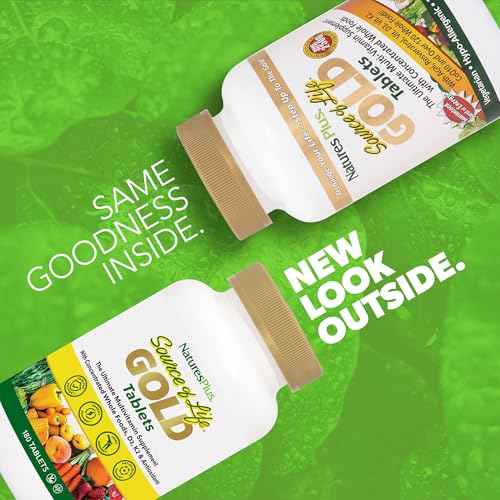 NaturesPlus Source of Life Gold Multivitamin - 180 Tablets - with Vitamins D3 & B12 - Blood, Bone & Immune Support - Vegetarian & Gluten Free - 60 Servings