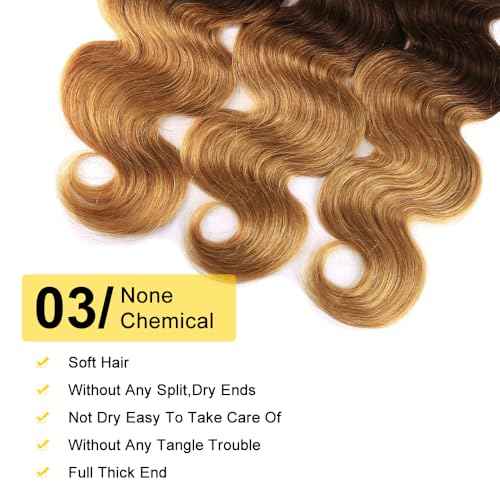 QTHAIR Ombre Human Hair Bundles 16A Brazilian Body Wave Bundles Human Hair 12" 14" 16" 100% Unprocessed Body Wave Virgin Hair Bundles