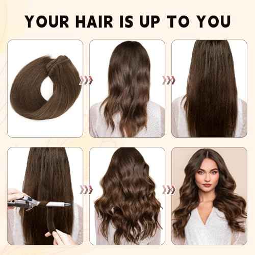 Sassina Clip in Hair Extensions 18 Inch Invisible Straight Human Hair Extensions Clip ins Medium Brown Clip in Extensions Full Head 8 Pcs with 18 Clips 120 Grams #4