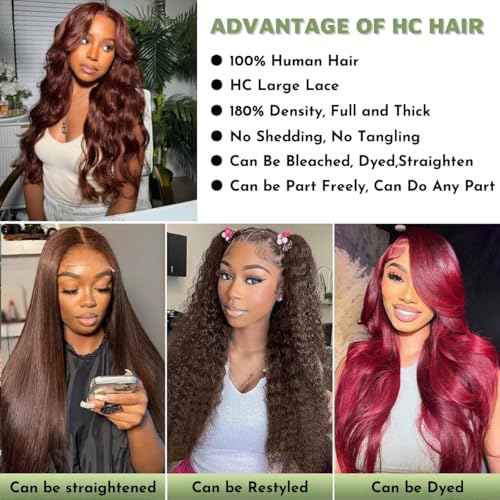 HC 22inch Chocolate Brown Lace Front Wig 13x6 HD Body Wave Human Hair Brown Human Hair Wig 200% Density Pre Plucked Glueless Brown Wig human hair for Women£¨22inch£©