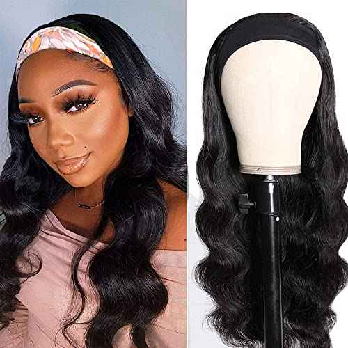 feibin Headband Wig Human Hair Wigs for Black Women Human Hair Headband Wig Body Wave 22 Inch Wear and Go Wigs Glueless Human Hair Wig Machine Made None Lace Front Wig Natural Color 150% Density