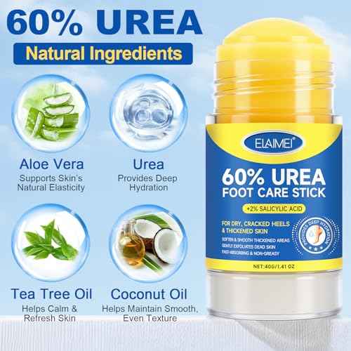 Urea Foot Cream - Urea Cream 60% for Feet Maximum Strength with 2% Salicylic Acid - Intensive Treatment for Dry, Cracked Heels & Thickened Skin - Fast Absorbing, Non-Greasy Formula (1 Pack)