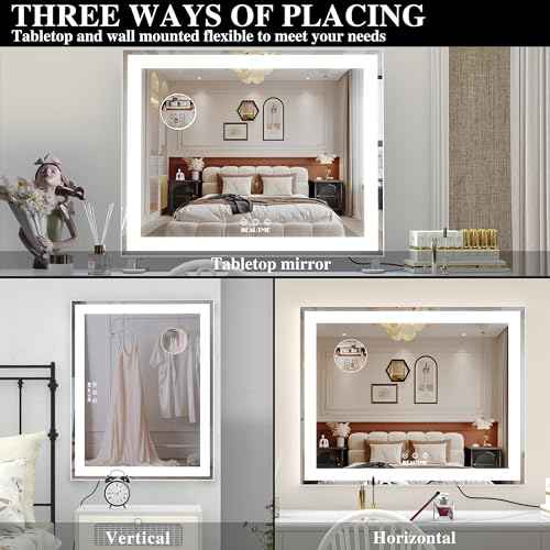 BEAUTME Vanity Mirror With LED Lights - Tabletop Hollywood Makeup Mirror for Bedroom - Aluminium Frame, 48.540.5cm, White