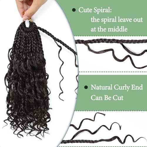 Eerya 8 Packs Boho Box Braids Crochet Hair for Black Women 10 Inch Goddess Box Braids Pre-looped Bohemian Crochet Box Braids With Curly Ends Synthetic Crochet Hair Extensions (10 inch, #4)