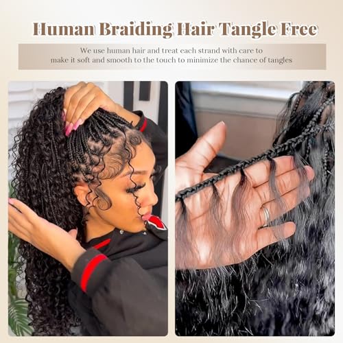 Boho Hair for Braiding 30 Inch Deep Curly Human Hair for Bohemian Knotless Braids 2 Bundles 100g Deep Wave Bulk Micro Braiding Hair