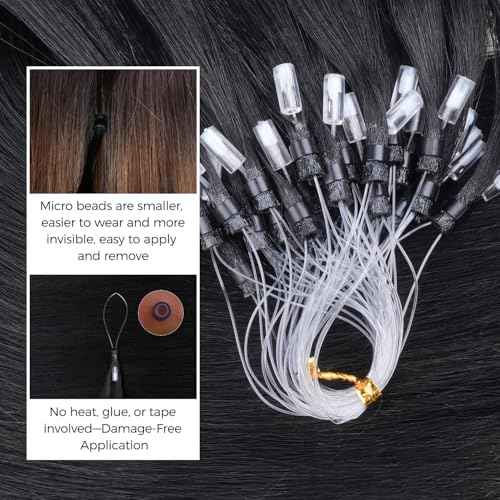 Lashey Micro Link Hair Extensions Human Hair Natural Black 18 Inch Yaki Straight Micro Beads 50g 50s Micro Loop Micro Ring Human Hair Invisible for Women