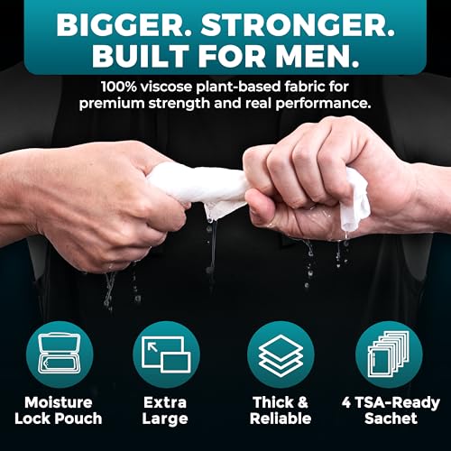 Body Wipes for Men (2 Pack) ? 100 XL No Rinse Shower Sheets + 8 Travel Bath Wipes, 10" x 11.5" Adult Disposable Washcloths for After Gym Use, Hunting, Camping and Travel