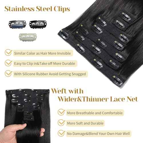 Clip in Hair Extensions Real Human Hair, Natural Black ? 18 Inch 7pcs 70g/Pack, Soft Remy Human Hair Clip in Extensions Straight for Women, Capable for all Occasion (#1B 18 Inch)