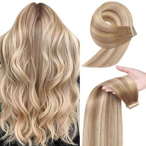 YDDM Tape in Hair Extensions, 20pcs 20 Inch Balayage Gold Brown Mixed Dark Blonde Straight 100% Remy Human Hair Seamless Invisible Tape in Hair Extensions Human Hair(10/10/22#, 20 Inch)