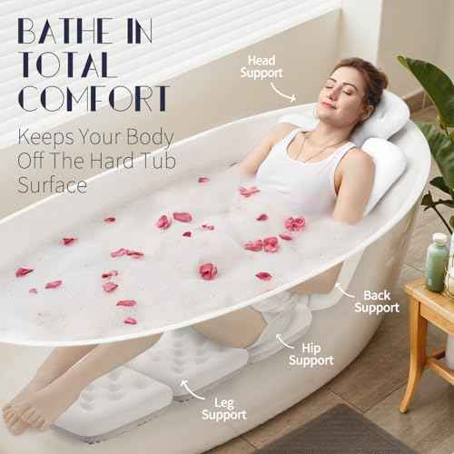 Full Body Bath Pillow for Bathtub, Thick Bathtub Cushion with Laundry Bag, Luxury Tub Pillow for Bath for Headrest Neck and Back Support White 60" x 16"