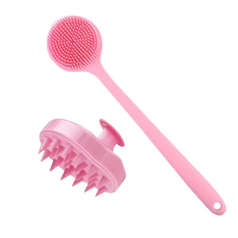 Cinlitek Silicone Body Scrubber & Scalp Massager, Long Handle Shower Brush, Exfoliating Scrubber for Men, Women & Kids