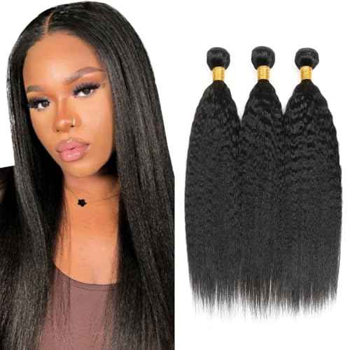 Natural Black Kinky Straight Bundles Human Hair Yaki Bundle 20 22 24 inch Brazilian Remy Yaki Straight Human Hair Bundle