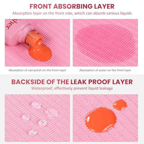 Etercycle Disposable Nail Mats - 50Pcs Fordable Nail Art Table Mats for Table Acrylic Nail Practice Sheet, 3 Ply Waterproof 13" X 18" Clean Pads Nail Art Accessories (Pink)