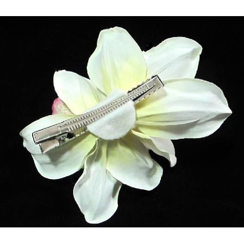Ivory Cream and Fuchsia Cymbidium Orchid Flower Hair Clip