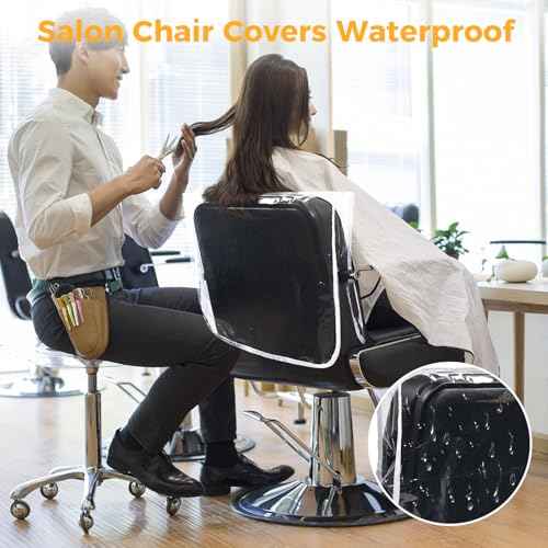 L'aimefois Salon Barber Chair Cover Protector - Prevents Damage,Clear Square,Easy Clean,Durable Vinyl Salon Chair Covers Fits Most Barber Chairs,White