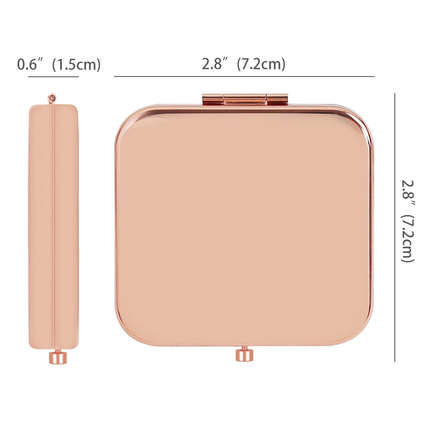 Ximruyuv Pocket Mirror for Women, Rosegold Square 2.8”×2.8” Metal Frame Double Sided Mini Magnifying 1X/2X Pocket Mirror for Men Can be Used as Gifts for Woman (B)