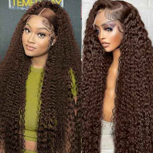 BIANFA Light Brown Lace Front Wigs Human Hair Deep Wave 13x6 HD Lace Frontal Wigs for Women 220% Density Brown Deep Curly Glueless Wigs Human Hair Pre Plucked£¨24inch£©