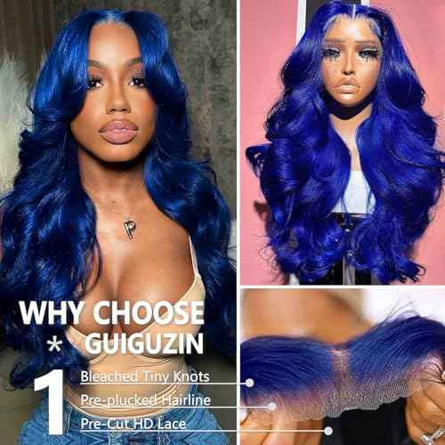 Blue Wear and Go Glueless Wigs Human Hair Pre Cut 9x6 Blue Body Wave HD Lace Front Wig Pre Plucked Colored Lace Closure Wigs for Women 22 Inch 180 Density