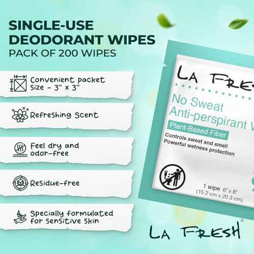 La Fresh Travel Lite Antiperspirant and Body Wipes - 200 Individually Wrapped Deodorant Wipes for Adults, Men and Women Travel Essentials