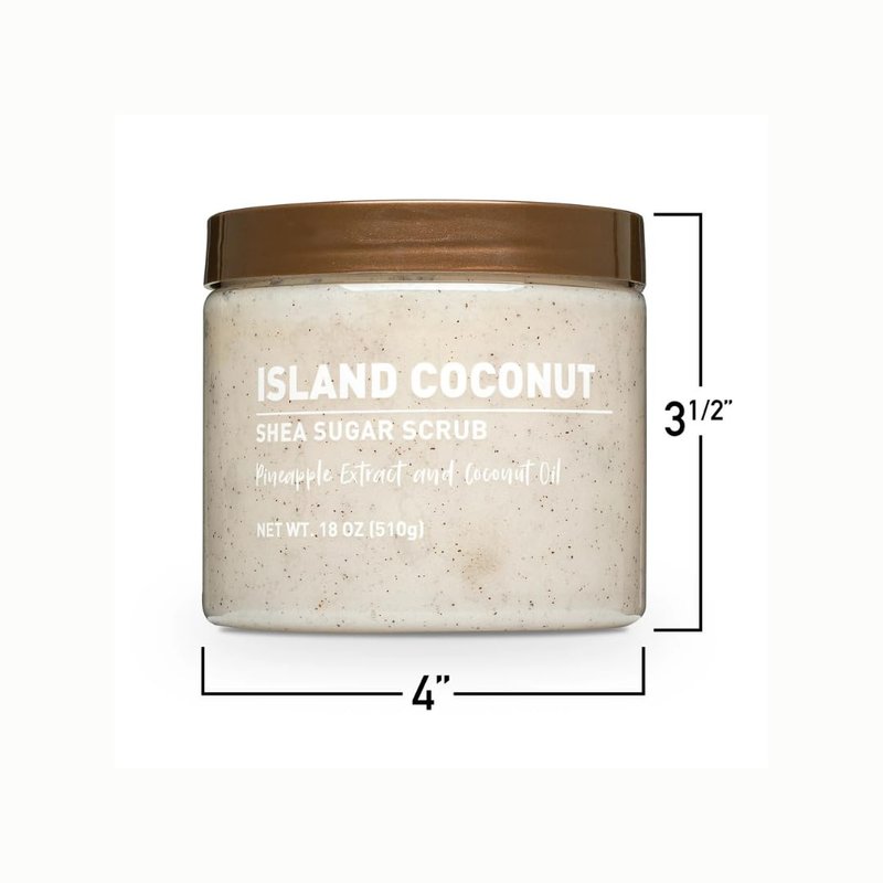 Island Coconut Body Scrub – Luxury Exfoliating Sugar Scrub for Soft, Glowing Skin – Hydrating Body Polish with Tropical Coconut Scent for Women, 18 oz