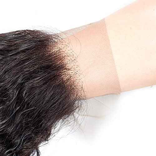 13x4 Lace Frontal Closure Deep Wave Regular HD Lace, 200% Density, 100% Brazilian Virgin Human Hair Ear to Ear HD Lace Frontal Pre Plucked with Baby Hair Natural Black Color 18 Inch