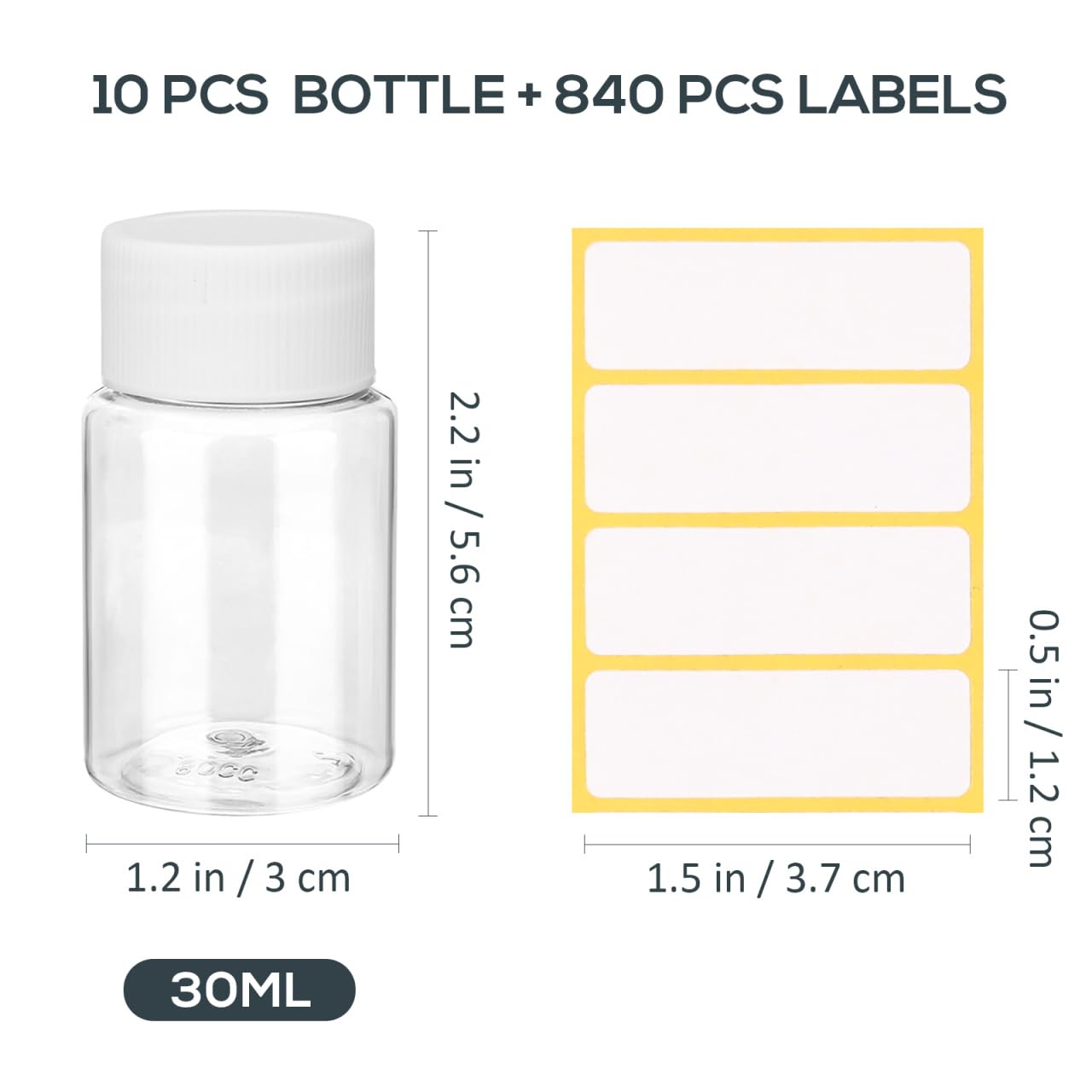 TOVINANNA 10Pcs Pill Bottles with Blank Labels - 30ml Medicine Containers with Screw Caps Name Stickers- Plastic Empty Small Pill Container Leak-Proof Clear Sample Jar for Liquid Solid Powder Medicine