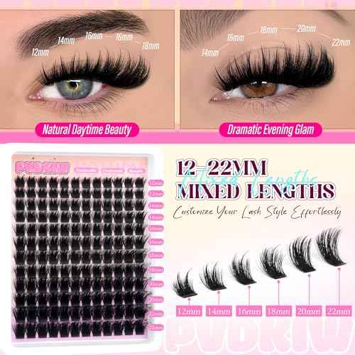 Fluffy Lash Clusters with Spikes Lash Extension Kit Volume Eyelash Clusters Kit Spikes Lash Clusters Kit 300D Wispy Eyelash Extension Kit 12-22mm Long Cluster Eyelash Extensions Kit
