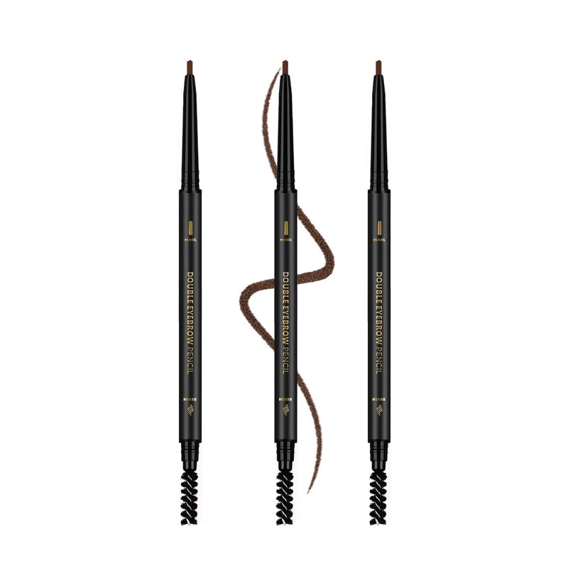 3Pcs Waterproof Eyebrow Pencil Dark Brown, Premium Eye Brow Pencil Brn with Spoolie Brush, Longwearing for Perfect Brows, Professional, Precision, Defines, Double-ended Eyebrow Pen for Women, O'CHEAL