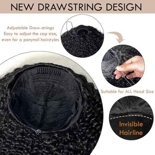 LESLY 26 Inch Kinky Curly Half Wig Human Hair 200 Dnsity 3 IN 1 Half Wig Seamless Clip Ins Flip Over Drawstring Glueless Wigs Beginner FriendlyHeadband Wig For Women.