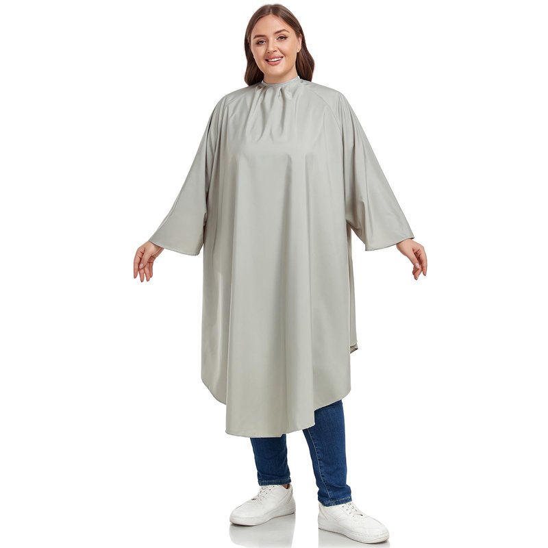 PERFEHAIR Professional Barber & Salon Cape with Sleeves | Large Hair & Water Repellent Cutting Cape with Adjustable Snaps | Lightweight for Adults, Men & Women, Warm Grey