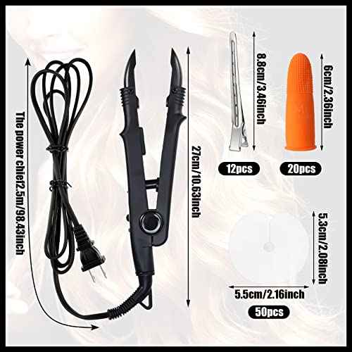 Keratin Hair Extension Kit: Heat Iron, Keratin Glue Granules, Protector Templates, Hair Clips, and Finger Protector(Black)