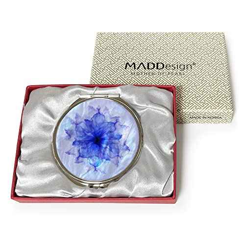 MADDesign Mother of Pearl Compact Makeup Travel Mirror (Flower Petals Purple)