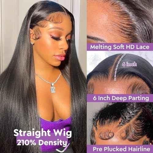 18Inch 13x6 Lace Front Wigs Human Hair 210 Density Straight HD Lace Front Wigs Human Hair Pre Plucked with Baby Hair Glueless Wig Virgin Hair Lace Front Wigs for Women (13X6 Straight Wig, 18Inch)