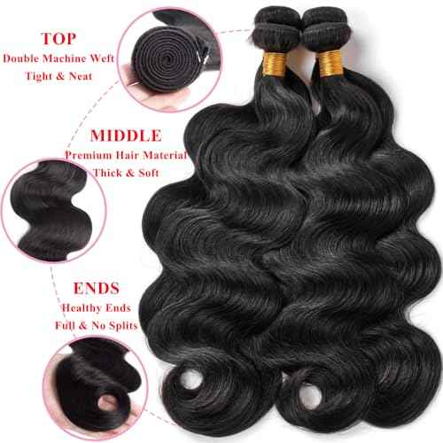 16A Human Hair Bundles 18 20 22 24 Inch Body Wave Bundles Human Hair 400g Brazilian Virgin Body Wave 4 Pieces Deals Brazilian Quick Weave Extensions Wet and Wavy Extensions Natural Black