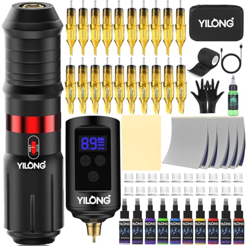 Tattoo Machine Kit Wireless - Tattoo Guns with 1500mAh Power Supply, Cartridge Needles and Ink Set, Beginner Tattoo Supplies for Temporary and Starter Kits