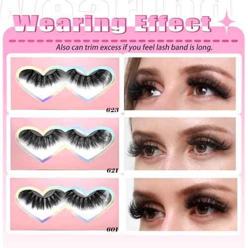 3D5D False Eyelashes 15-18mm Includes 3 Styles 27 Pair PACK Mix Cross Fluffy Natural Look Luxury Volume Faux Mink Lashes Reusable Strip Lashes, Mulitpack