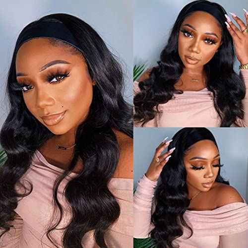 feibin Headband Wig Human Hair Wigs for Black Women Human Hair Headband Wig Body Wave 22 Inch Wear and Go Wigs Glueless Human Hair Wig Machine Made None Lace Front Wig Natural Color 150% Density