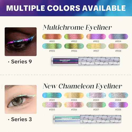 CHARMACY Multichrome Eyeliner Liquid Liner, Glitter liquid eyeliner waterproof, Metallic Intense Color Shifting Colorful Eyeliner, Long wearing, Ultra-Fine Tip Smudge-proof, GREEN INDIGO 905
