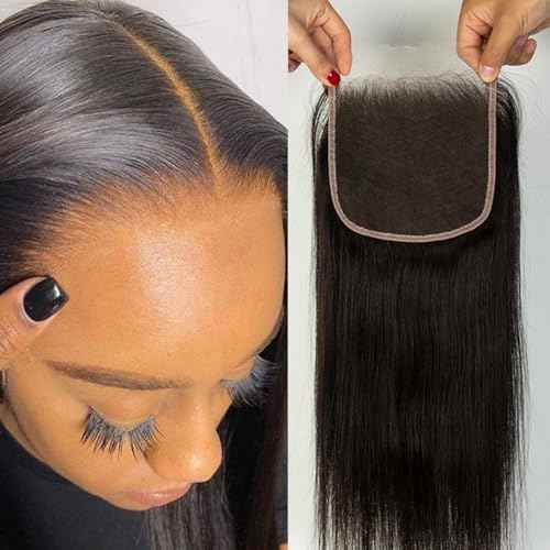 5x5 Real HD Lace Closure, 0.11mm Skinlike Invisible Swiss HD Lace Pre Plucked with Baby Hair Straight Human Hair Closure Undetectable Melted Lace Closure Natural Hairline Free Part 16Inch