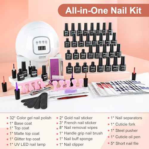JODSONE 36 Pieces Easy to Apply Gel Nail Polish Kit with U V Light Base Coat Top Matte Glitter Gel Polish for Salon and Home Use
