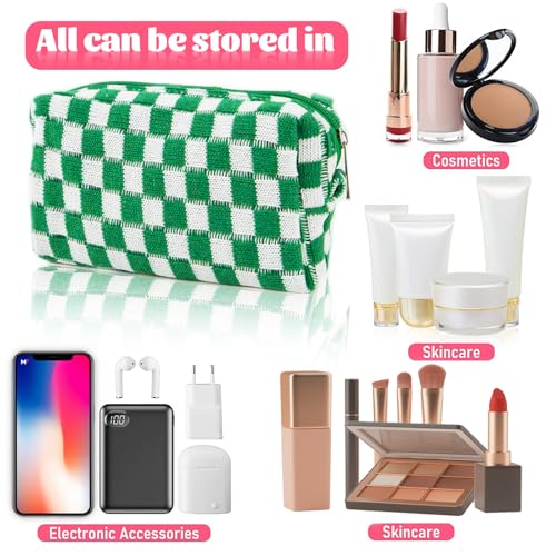 12 PCS Checkered Makeup Bag Cosmetic Bag for Women Checkered Pouch Plaid Makeup Bag for Women Large Capacity Pencil Case Makeup Brushes Storage Bag Travel Toiletry Bag Organizer