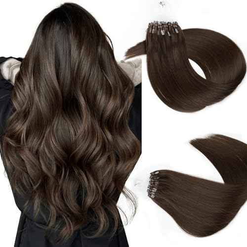 Microlink Hair Extensions Human Hair Deep Mocha 18inch 50g/pack Micro Loop Microbead Hair Extensions Real Smooth Human Hair Cold Fusion For Women