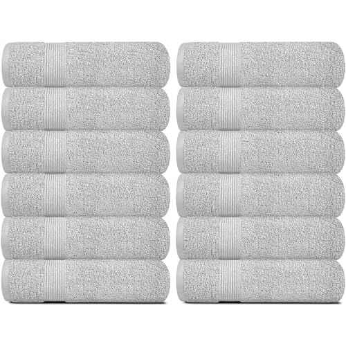 White Classic Resort Collection Soft Washcloth Face & Body Towel Set | 12x12 Luxury Hotel Plush & Absorbent Cotton Washclothes [12 Pack, Dolphin Grey]