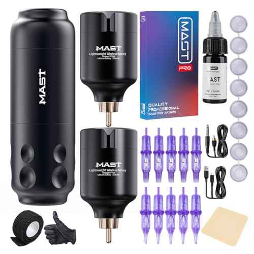 Mast Sensor Tattoo Gun Kit Wireless Complete Tattoo Kit 2 Rca Batteries Power Supply Pro Short Tattoo Machine Kit