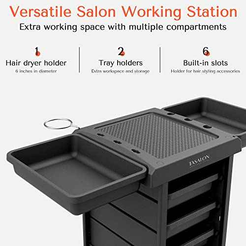TASALON Salon Trolley - Space Saving Rolling Cart for Extra Storage - 6-Tray Multipurpose Salon Cart - Tattoo Tray