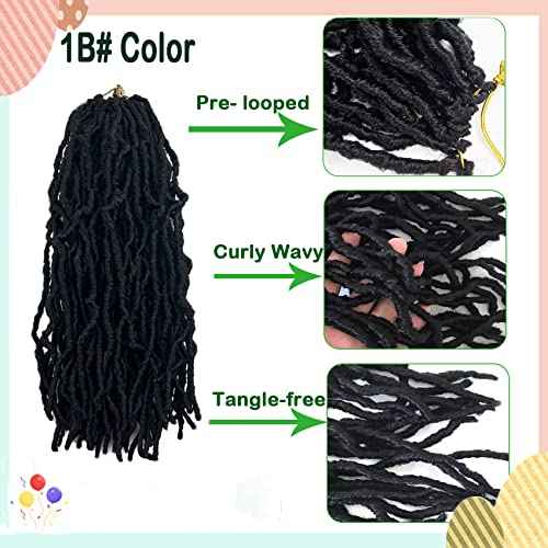 Short Faux Locs Crochet Hair 14 Inch Soft Locs 8 Packs Natural Black Pre-Looped New Soft Faux Locs Curly Hair Extension, Goddess Locs for Women (8 Packs, 1B#)