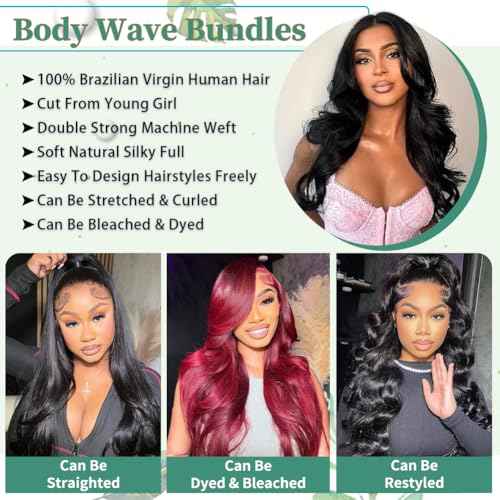 14A Human Hair Bundles Body Wave One Bundle 100% Unprocessed Brazilian Virgin Hair Bundles Double Weft Weave Body Wave Human Hair Natural Black Color (one bundle, 32)