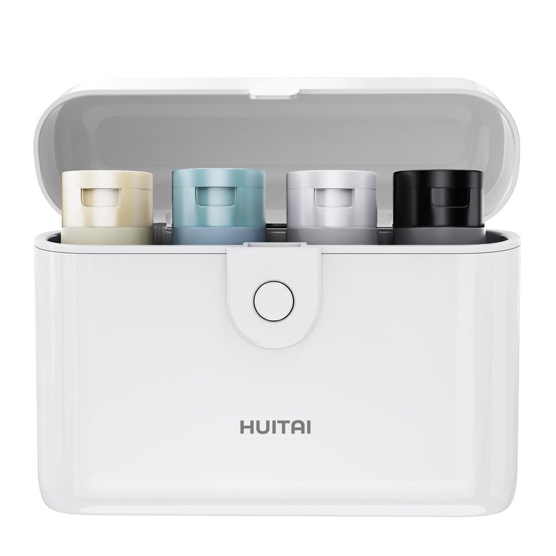 HUITAI Travel Bottles with Case, 4x2oz TSA Approved, Leak-Proof, Press to Unlock, Compact & Portable Travel Toiletries (White)