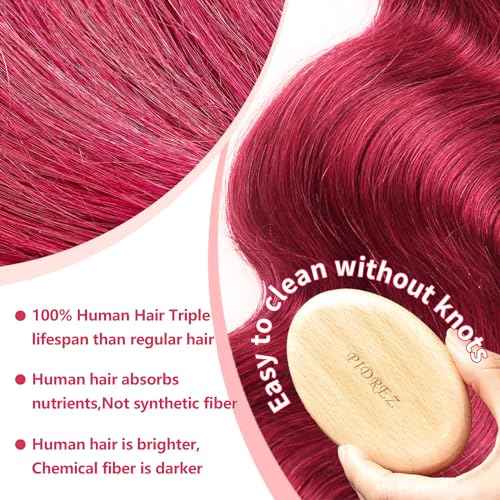 18 Inch Burgundy Lace Front Wigs Human Hair 13x6 99j Body Wave Human Hair Lace Front Wigs Pre Plucked 180 Density,100% Real Human Hair No Synthetic Blend No Tangle No Shedding Triple Lifespan 3